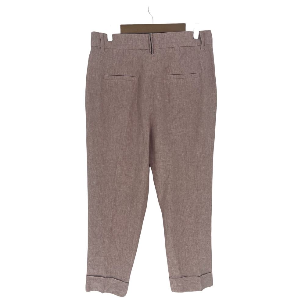Brunello Cucinelli Relaxed Linen Pleated Cuffed Pants with Monili Chain Size 12 - Picture 7 of 10